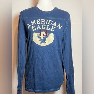Y2K American Eagle 13 Eagle Graphic Long Sleeve Shirt Blue M